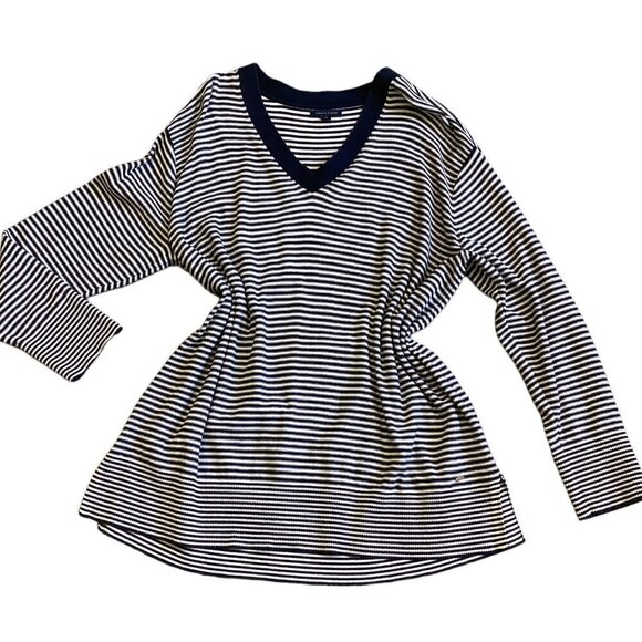 Tommy Hilfiger Striped V-Neck Pullover Sweater Sz XXL Navy/White 140R - Picture 7 of 12